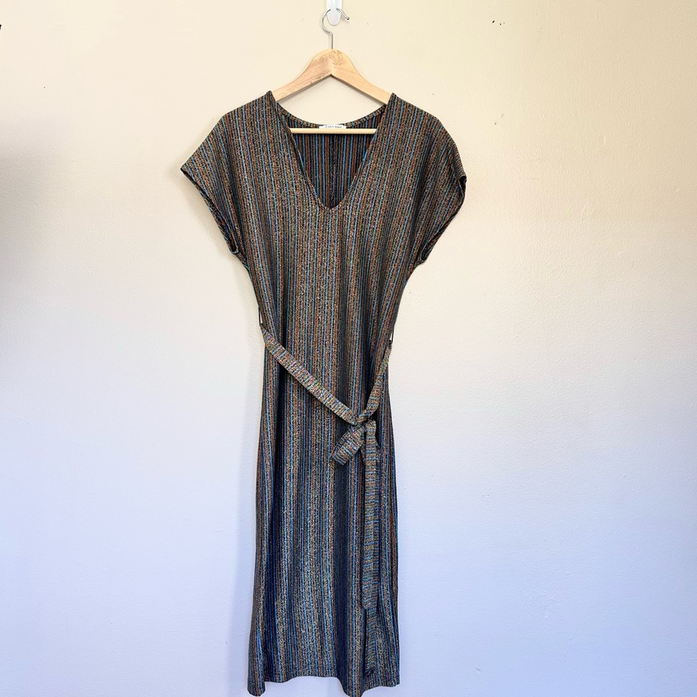 ZARA Multicolor Metallic Striped Midi Dress